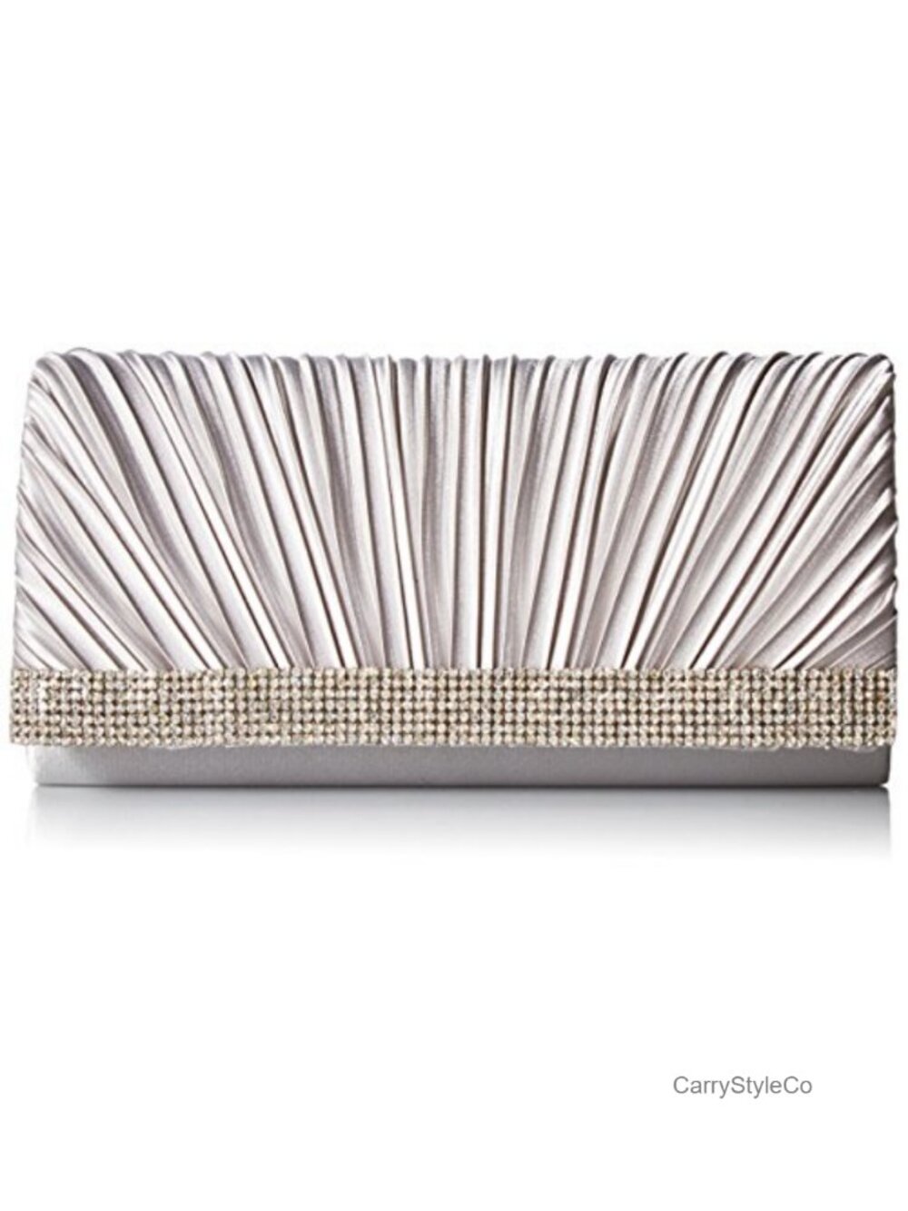 Satin Rhinestone Evening Clutch Pleated Chain Strap Formal Bag